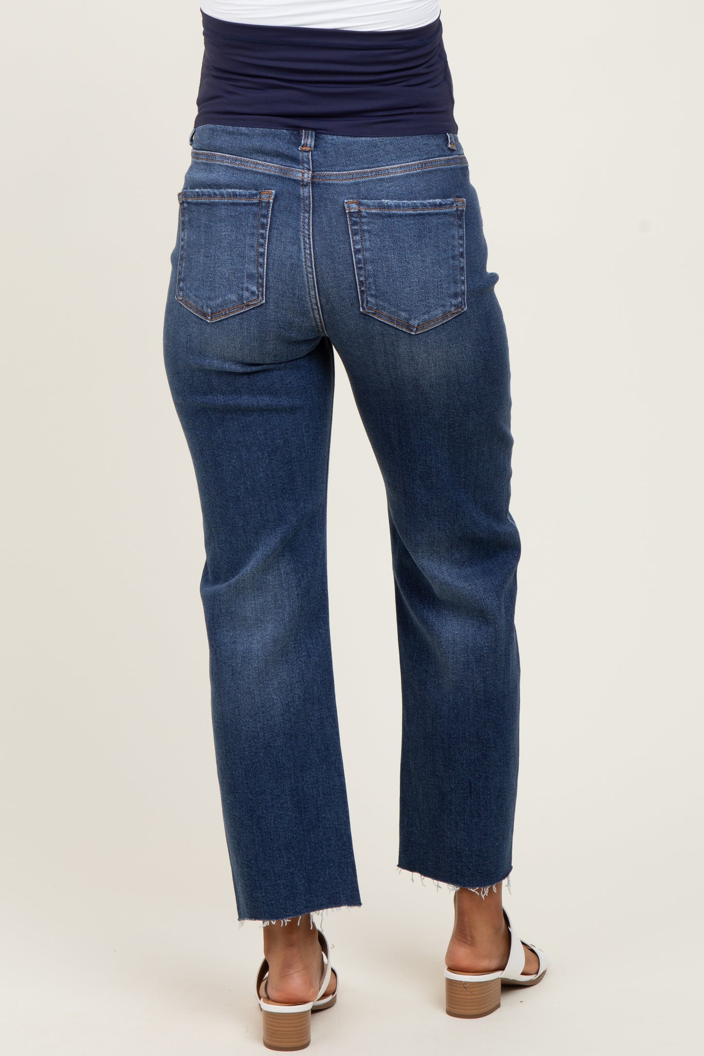 Navy Raw Hem Ankle Straight Leg Maternity Jeans
