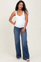 Navy Blue Vintage Wash Wide Leg Maternity Jeans