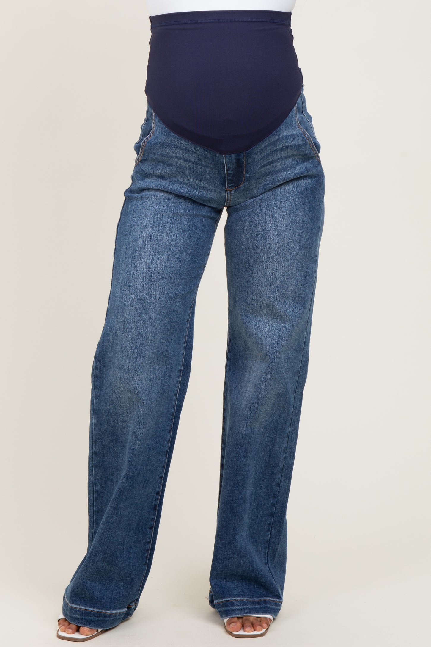 Navy Blue Vintage Wash Wide Leg Maternity Jeans