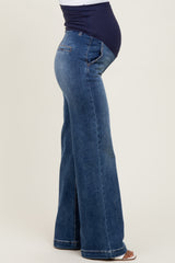 Navy Blue Vintage Wash Wide Leg Maternity Jeans