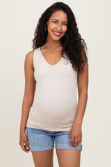 Blue Raw Cut Hem Cuffed Maternity Jean Shorts