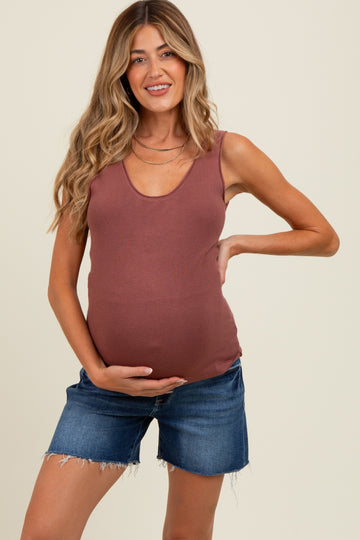 Navy Blue Raw Cut Hem Maternity Denim Shorts