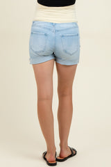 Light Blue Cuffed Raw Hem Maternity Denim Shorts