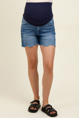 Blue Raw Cut Hem Maternity Jean Shorts
