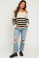 Light Blue Ripped Knee Rolled Cuff Straight Leg Maternity Jeans