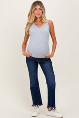 Navy Distressed Hem Cropped Bootcut Maternity Jeans