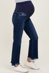 Navy Distressed Hem Cropped Bootcut Maternity Jeans