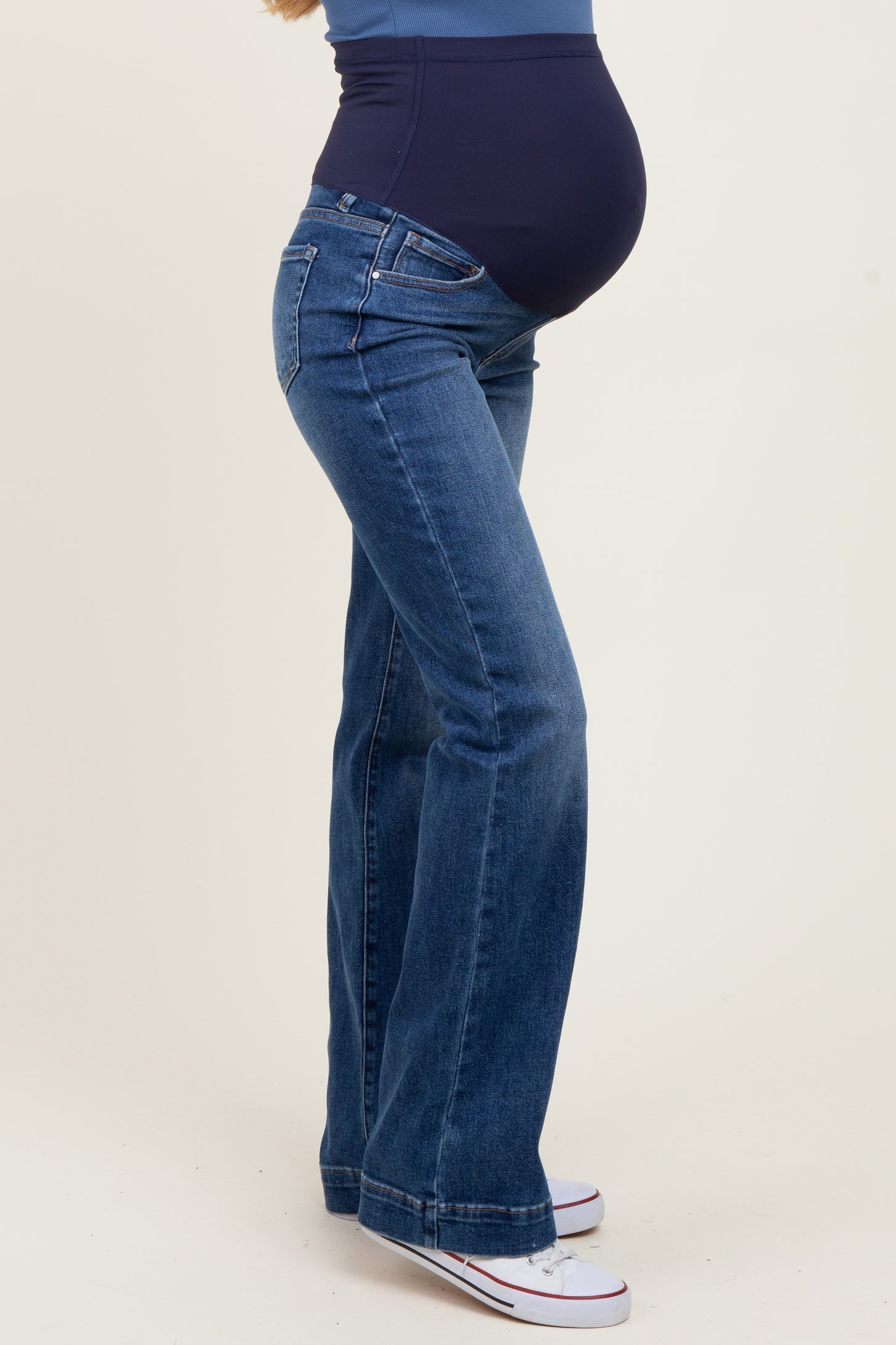Navy Blue Wide Hem Bootcut Maternity Jeans