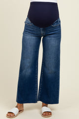 Navy Blue Cut Hem Cropped Wide Leg Maternity Jeans