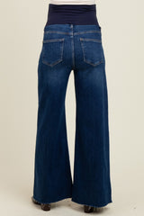 Blue Cut Hem Super Wide Leg Maternity Jeans