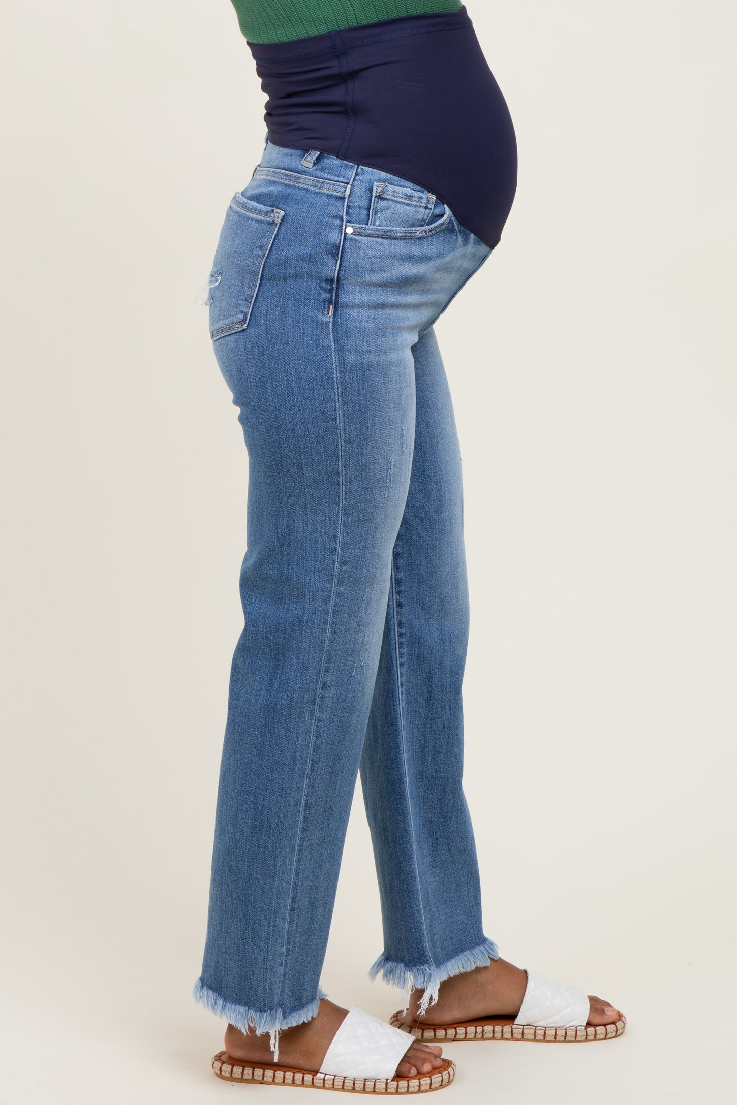 Blue Frayed Hem Ankle Straight Leg Maternity Jeans