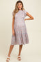 Light Blue Floral Mock Neck Smocked Ruffe Sleeve Maternity Midi Dress