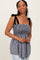Black Gingham Smocked Shoulder Tie Top