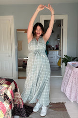 Light Olive Plaid Sleeveless Sash Tie Maternity Shirt Dress