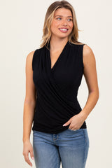 Black Draped Crossover Sleeveless Top