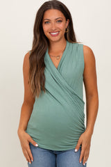 Light Olive Draped Crossover Maternity Sleeveless Top