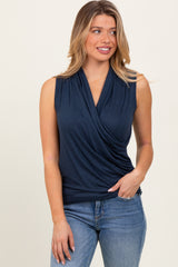 Navy Draped Crossover Sleeveless Top