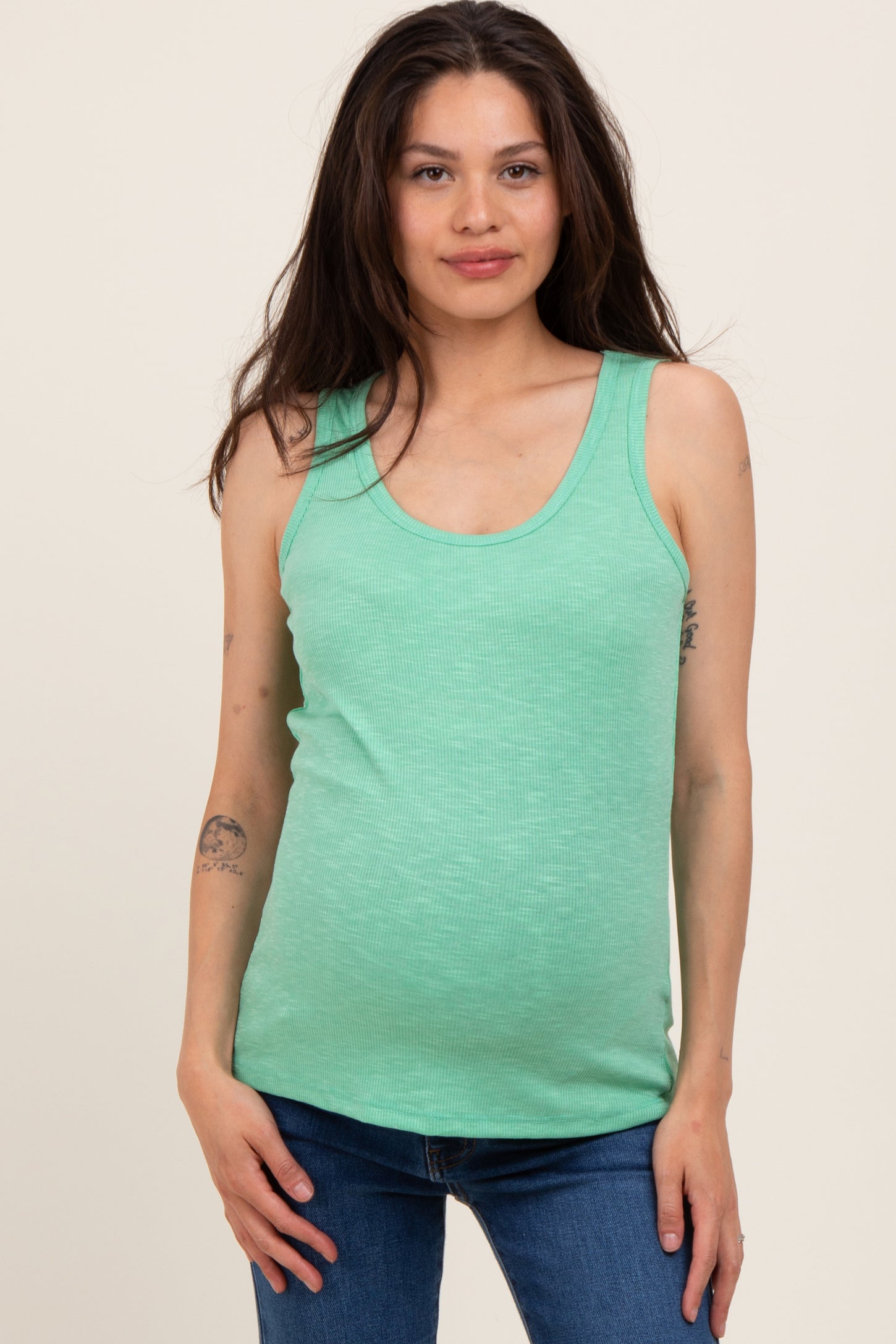 Mint Green Ribbed Basic Maternity Tank Top