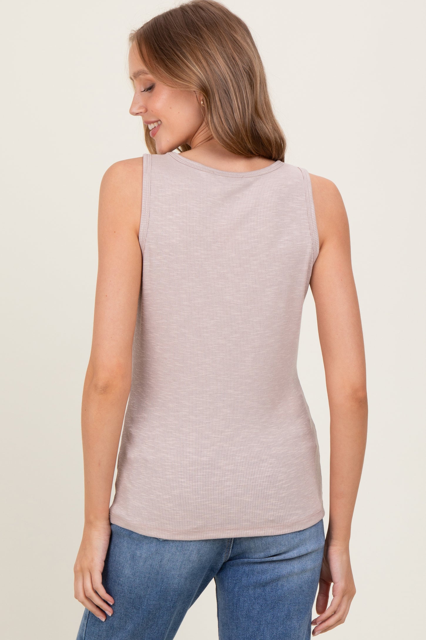 Taupe Ribbed Basic Tank Top