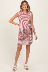 Red Striped Sleeveless Side Tie Maternity Mini Dress
