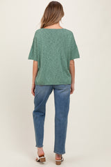 Green Knit Drop Shoulder Short Sleeve Maternity Top