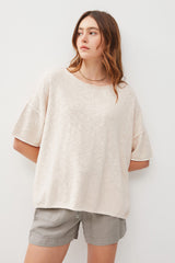 Cream Knit Drop Shoulder Short Sleeve Top