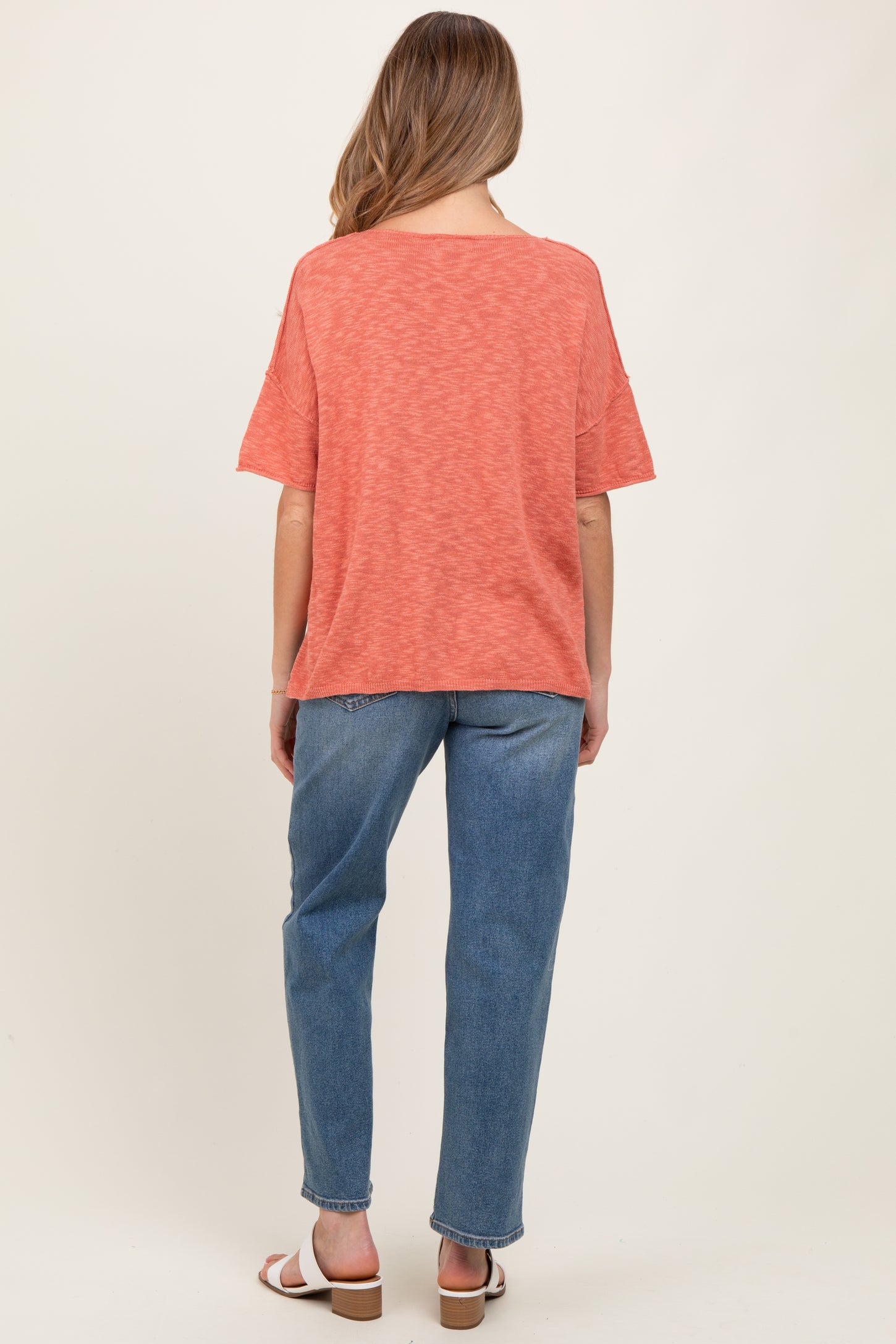 Coral Knit Drop Shoulder Short Sleeve Maternity Top