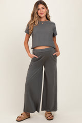 Olive Basic Tee And Wide Leg Pant Maternity Set