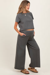 Olive Basic Tee And Wide Leg Pant Maternity Set