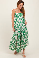 Green Floral Cutout Tie Back Maxi Dress