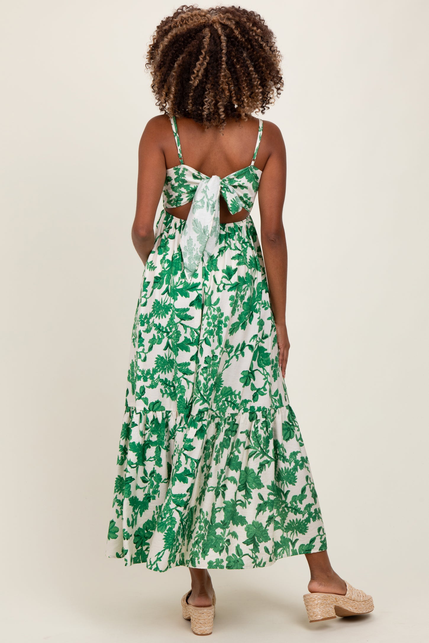 Green Floral Cutout Tie Back Maternity Maxi Dress