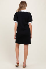 Black Textured Knit Contrast Collar Maternity Mini Dress