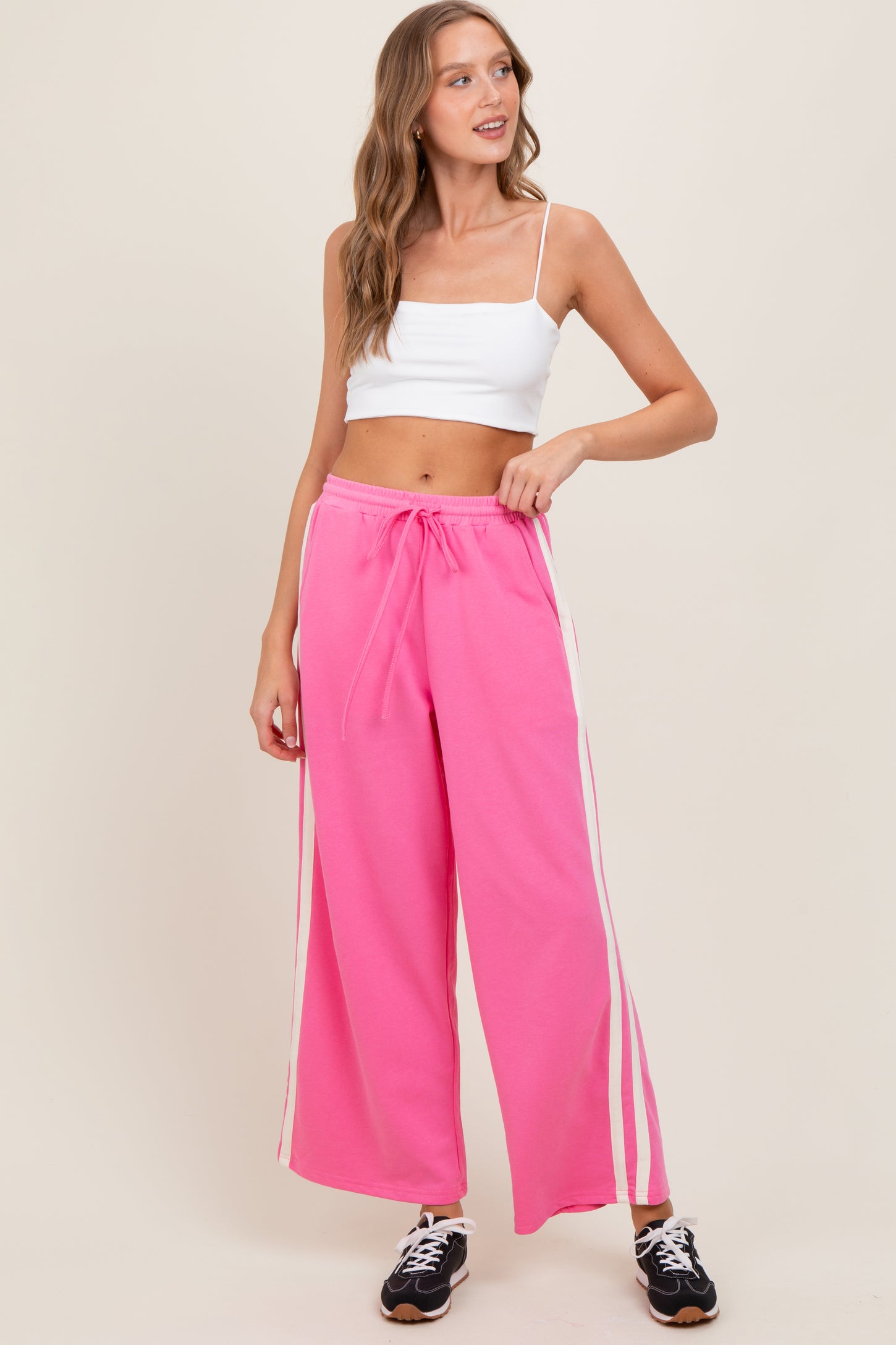 Pink Terry Side Stripe Drawstring Pants