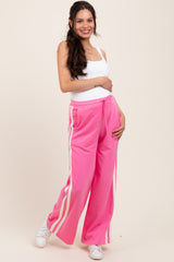 Pink Terry Side Stripe Maternity Drawstring Pants