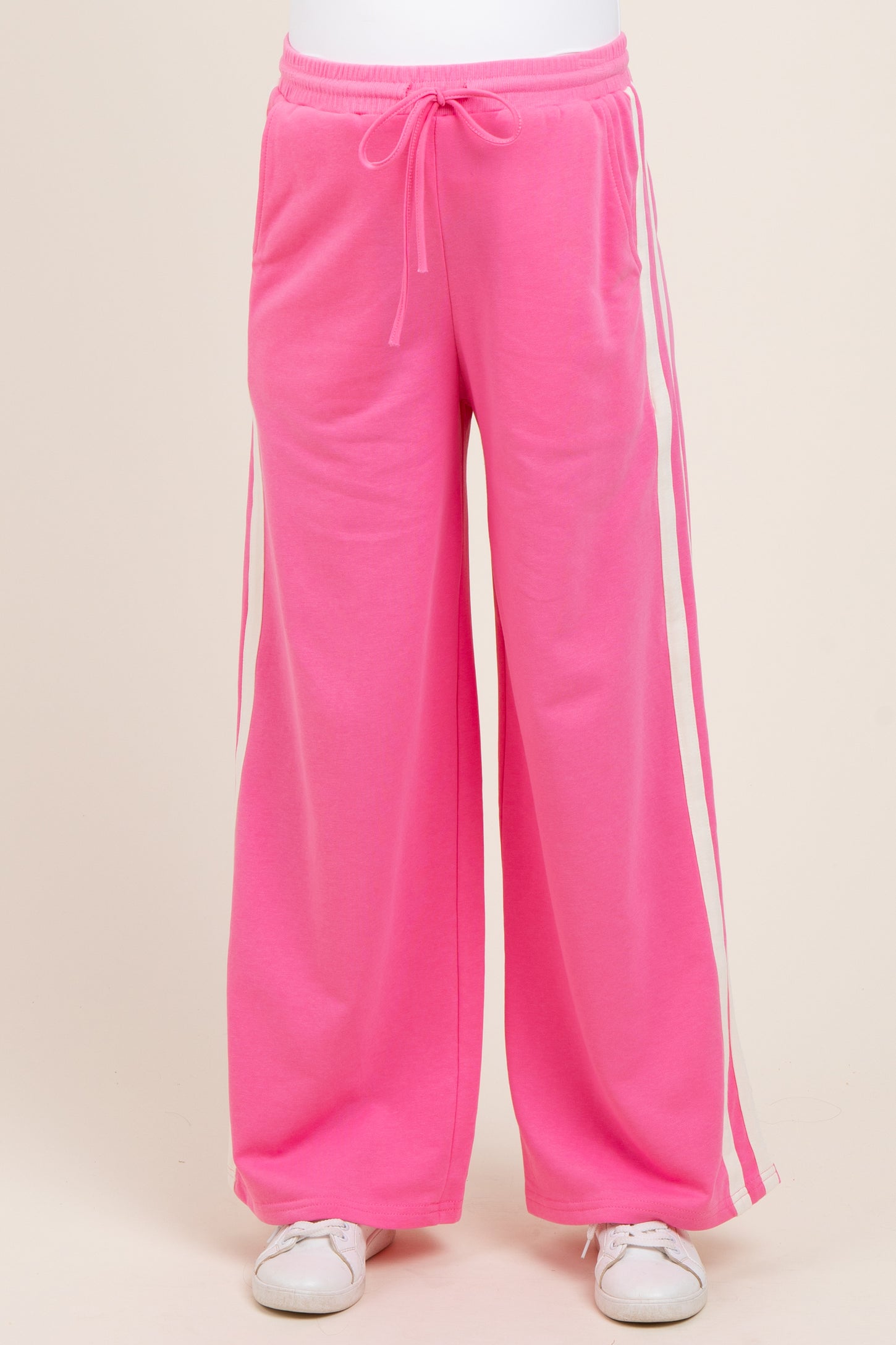Pink Terry Side Stripe Maternity Drawstring Pants