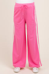 Pink Terry Side Stripe Maternity Drawstring Pants