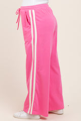 Pink Terry Side Stripe Maternity Drawstring Pants