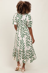 Olive Leaf Print Scallop Trim Maternity Midi Shirt Dress