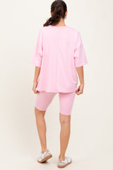 Light Pink Oversized Short Sleeve Biker Short Set