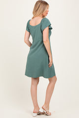 Olive Flutter Sleeve Button Accent Maternity Dress