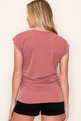 Rust Side Ruched Short Sleeve Top