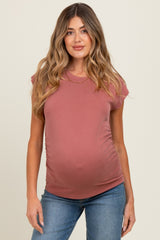 Rust Side Ruched Maternity Short Sleeve Top