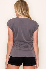 Charcoal Side Ruched Short Sleeve Top