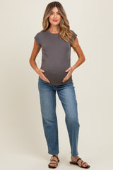 Charcoal Side Ruched Maternity Short Sleeve Top