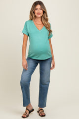 Jade Knit Stitch Accent Maternity Short Sleeve Top
