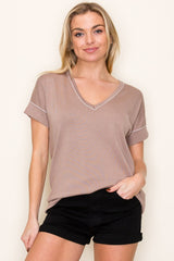 Mocha Knit Stitch Accent Maternity Short Sleeve Top