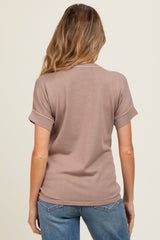 Mocha Knit Stitch Accent Maternity Short Sleeve Top