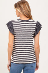 Charcoal Ribbed Striped Flutter Sleeve Maternity Top