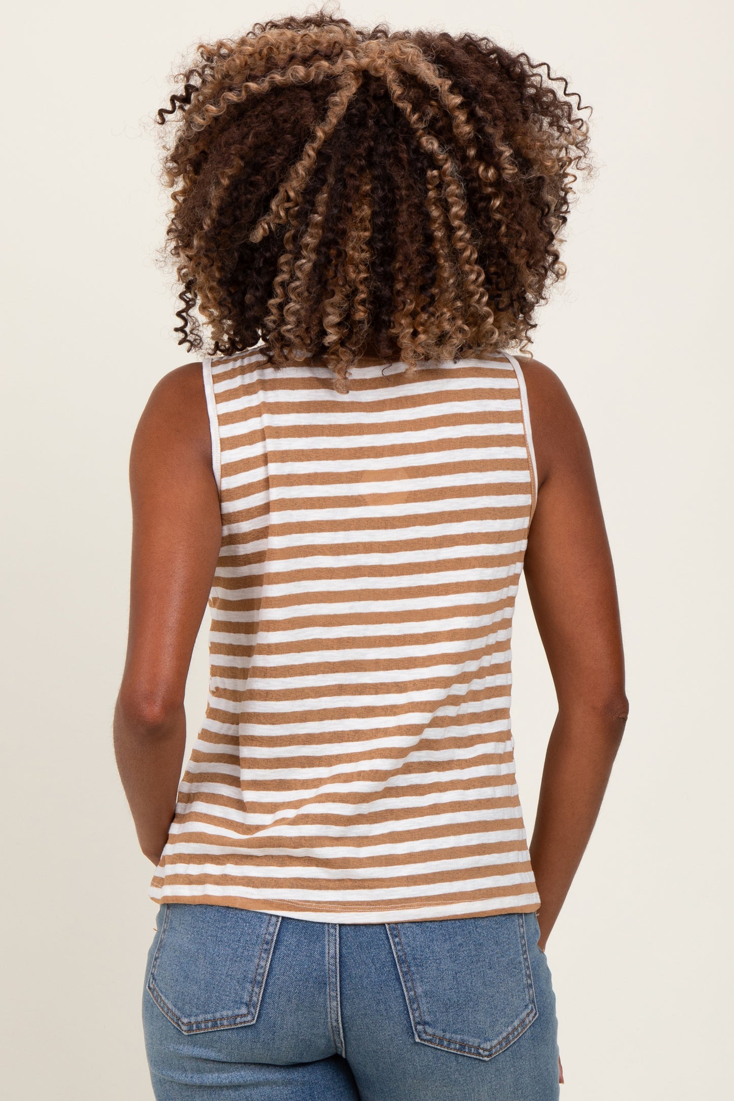 Camel Striped Maternity Tank Top