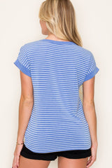 Blue Striped Terry Short Sleeve Top